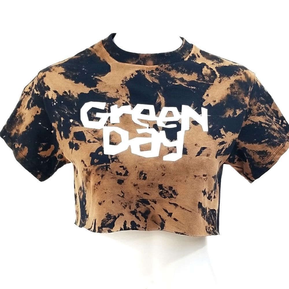 Green Day Acid Washed, Distressed "Cropped" Crop Top (Band Tee) Rock Tee.